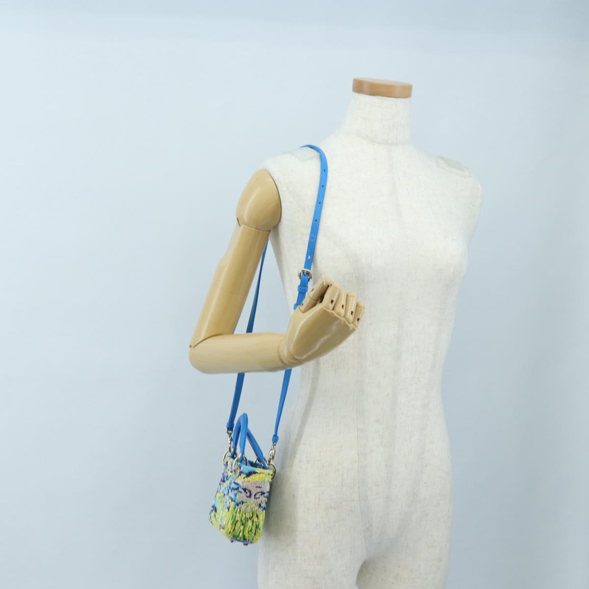 Christian Dior Lady Dior Hand Bag Beads 2way Blue Gold Tone Auth 199182SM