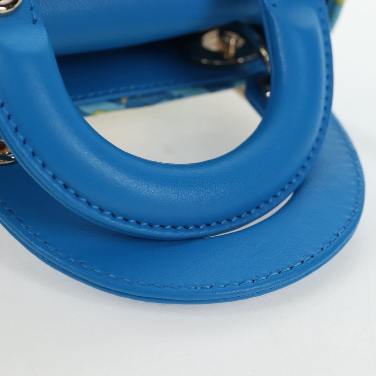 Christian Dior Lady Dior Hand Bag Beads 2way Blue Gold Tone Auth 199182SM