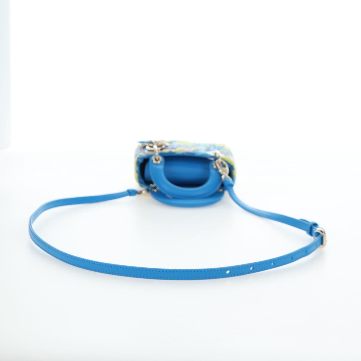 Christian Dior Lady Dior Hand Bag Beads 2way Blue Gold Tone Auth 199182SM