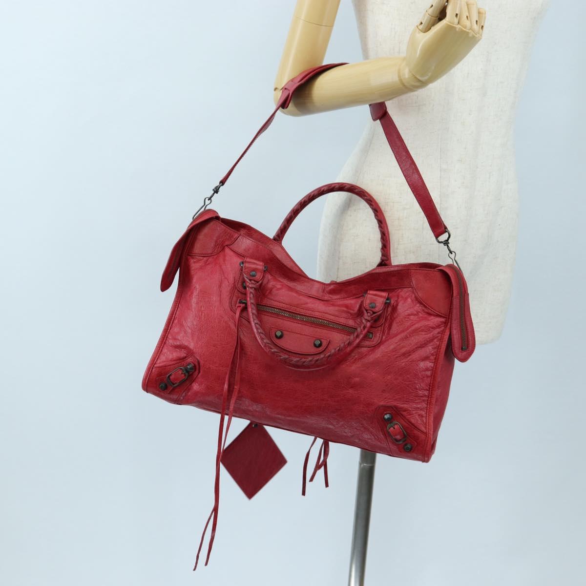 BALENCIAGA The City Hand Bag Leather Red 115748 Auth 199189V