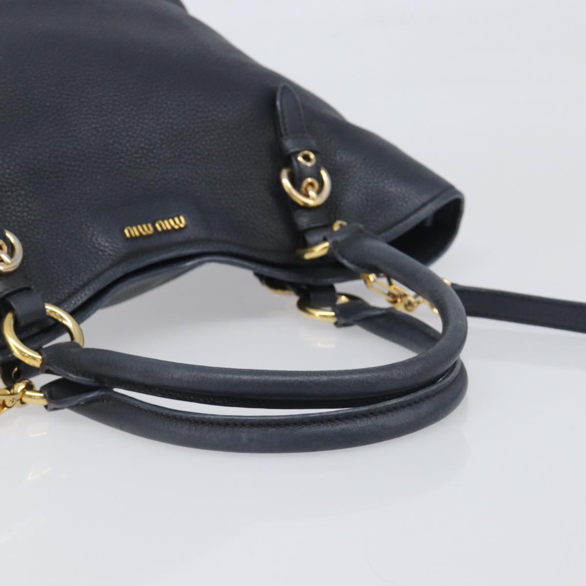 Miu Miu Hand Bag Leather 2way Black Gold Auth 199190A