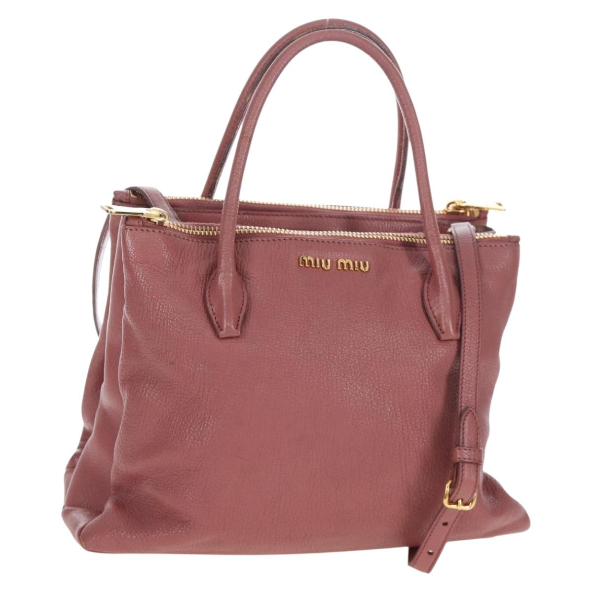 Miu Miu Hand Bag Leather 2way Pink Gold Auth 199193V
