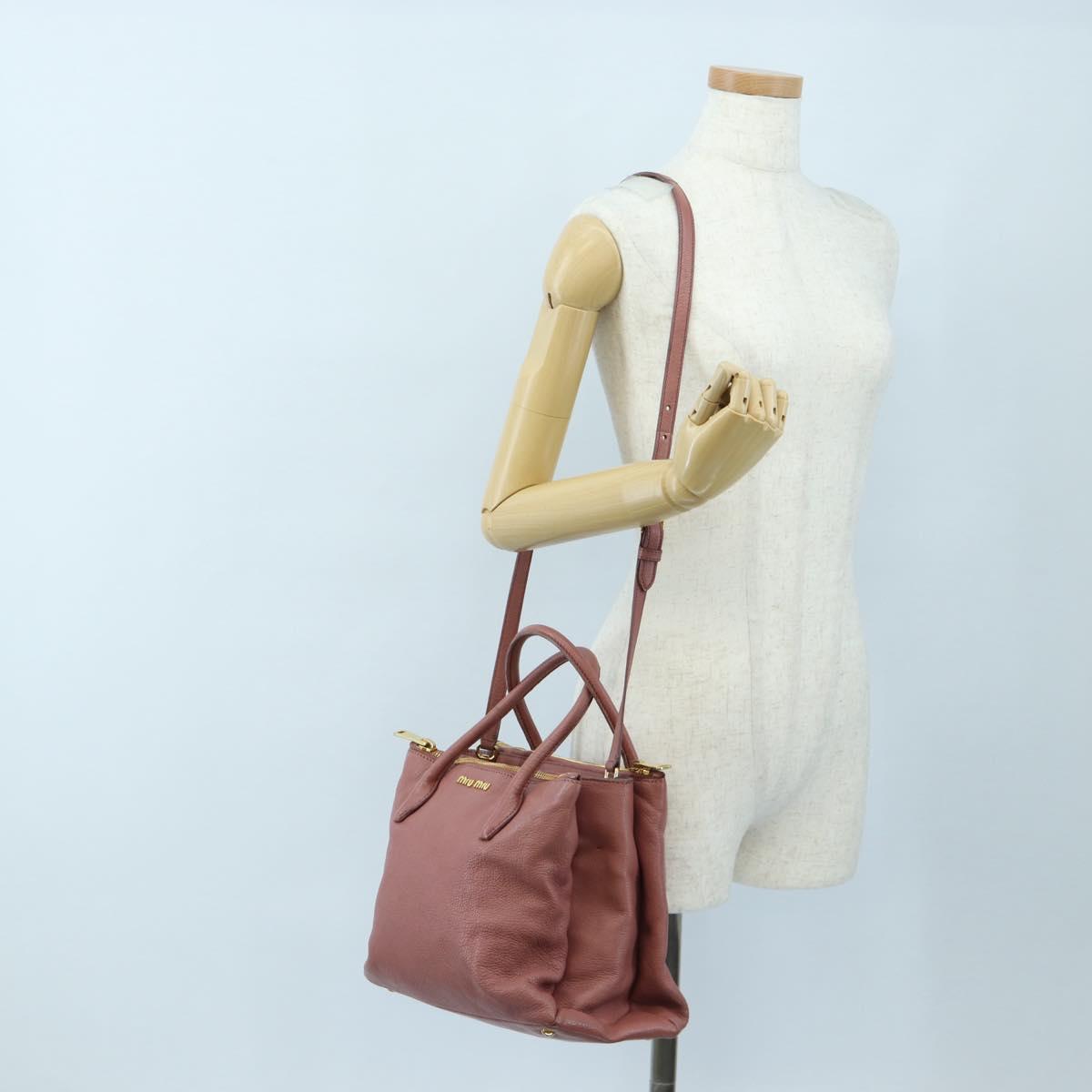 Miu Miu Hand Bag Leather 2way Pink Gold Auth 199193V