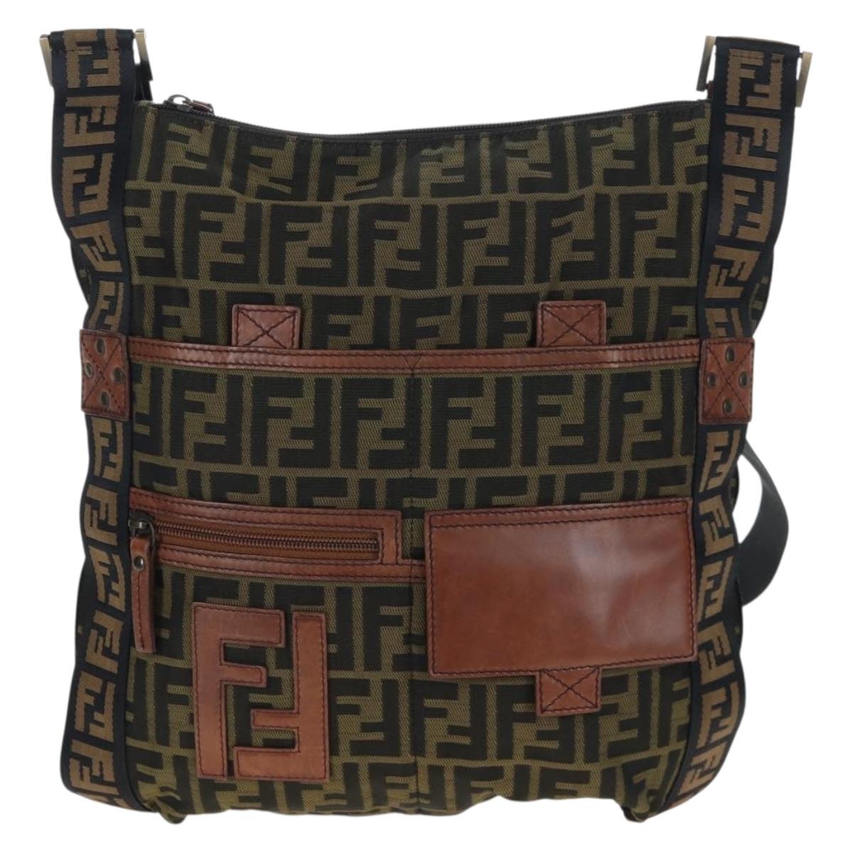 FENDI Zucca Canvas Shoulder Bag Brown Black Auth 199194V