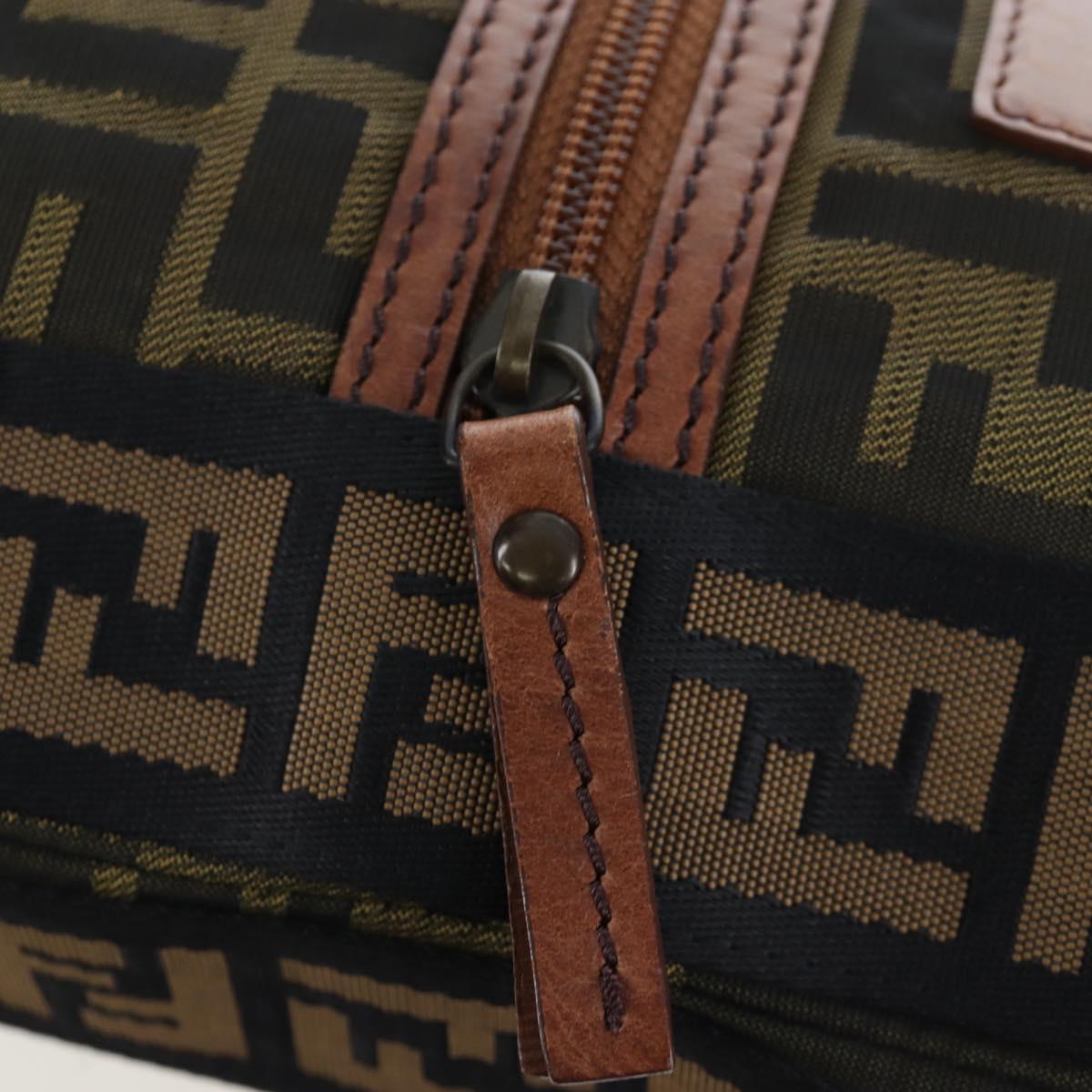 FENDI Zucca Canvas Shoulder Bag Brown Black Auth 199194V