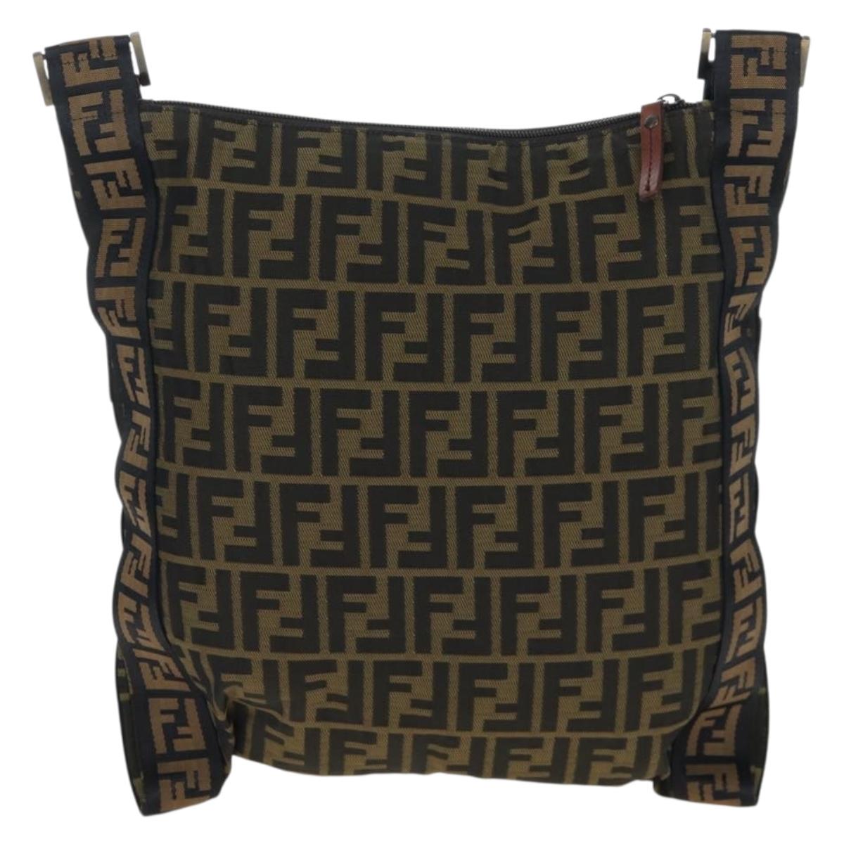 FENDI Zucca Canvas Shoulder Bag Brown Black Auth 199194V