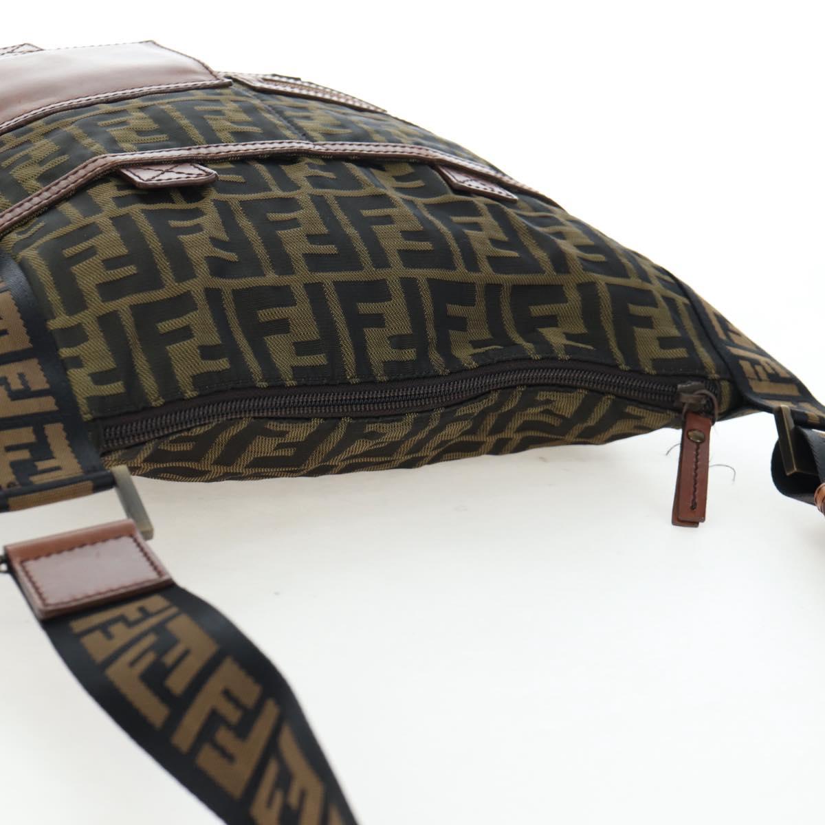 FENDI Zucca Canvas Shoulder Bag Brown Black Auth 199194V