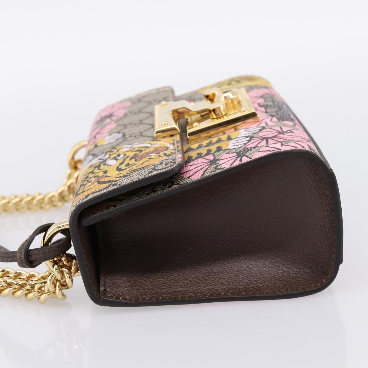 GUCCI GG Supreme Chain Shoulder Bag PVC Beige Gold 409487 Auth 199195SAM