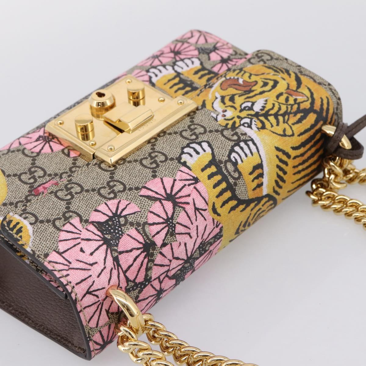 GUCCI GG Supreme Chain Shoulder Bag PVC Beige Gold 409487 Auth 199195SAM