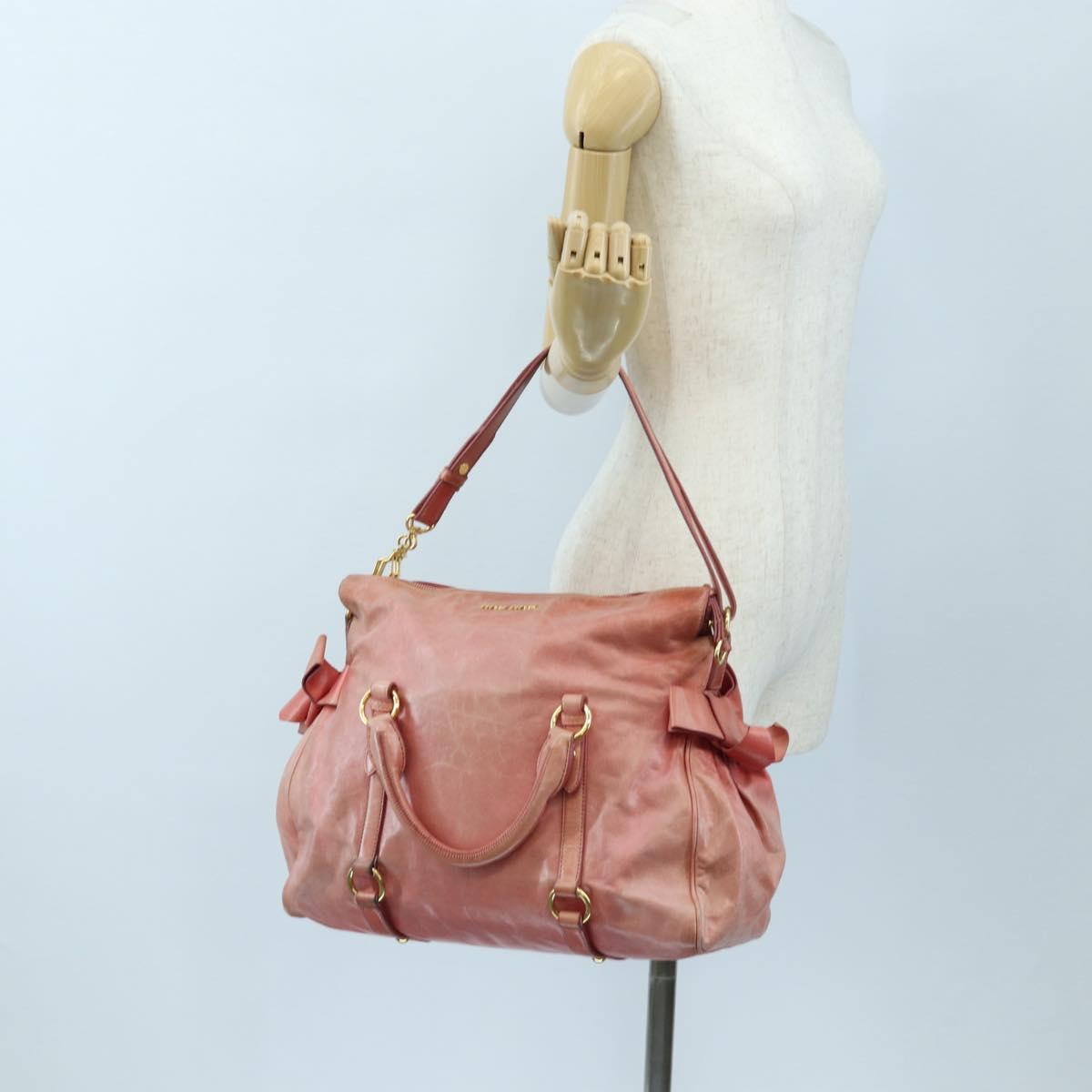 Miu Miu Hand Bag Vitello Lux Leather 2way Pink Gold Auth 199199V