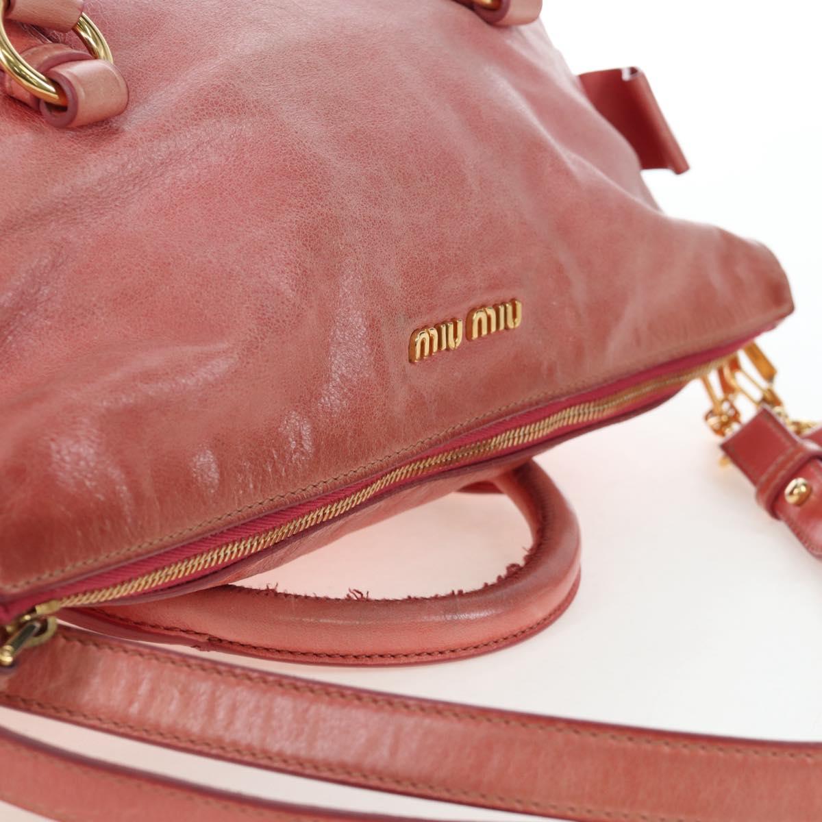 Miu Miu Hand Bag Vitello Lux Leather 2way Pink Gold Auth 199199V