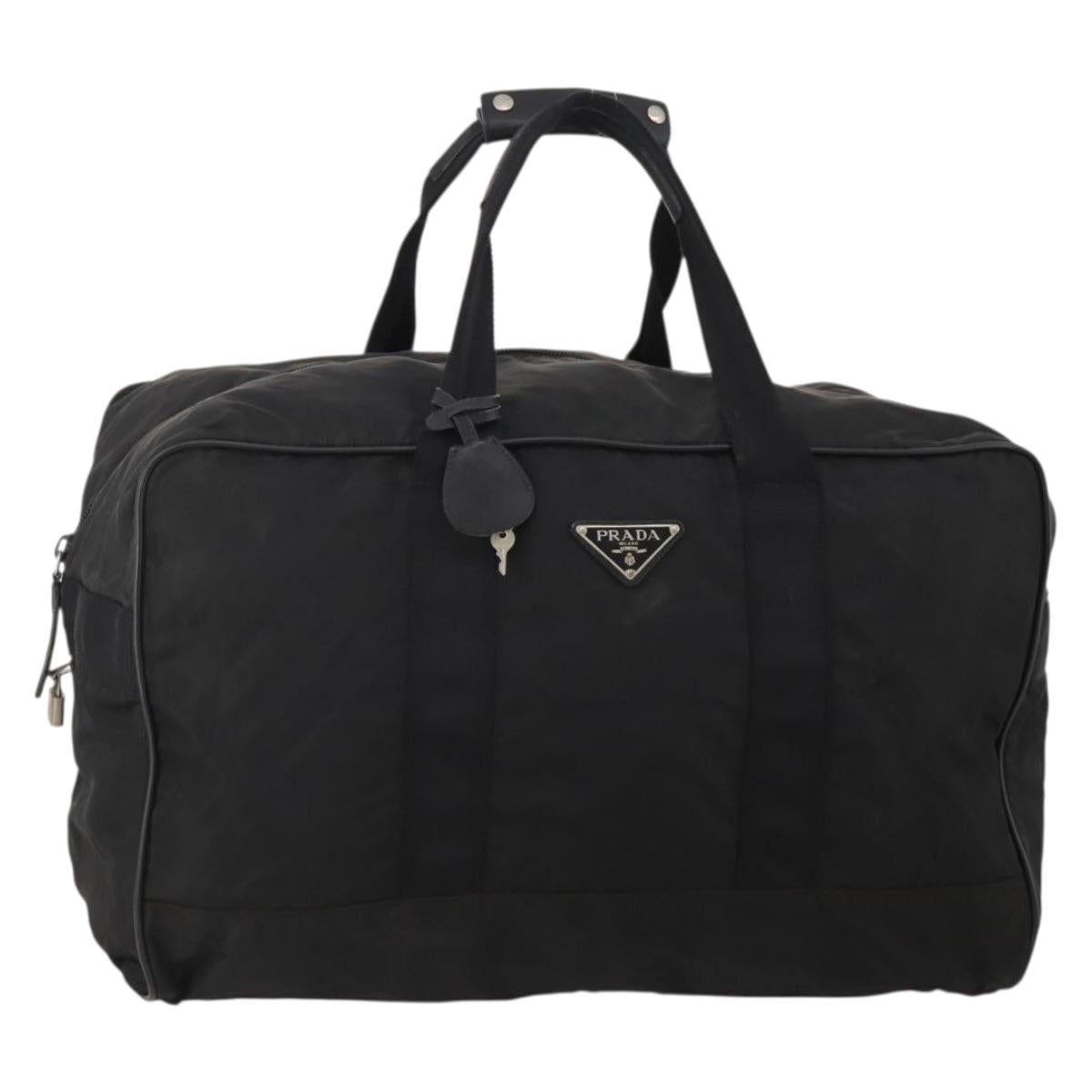 PRADA Boston Bag Nylon Black Silver Auth 199203