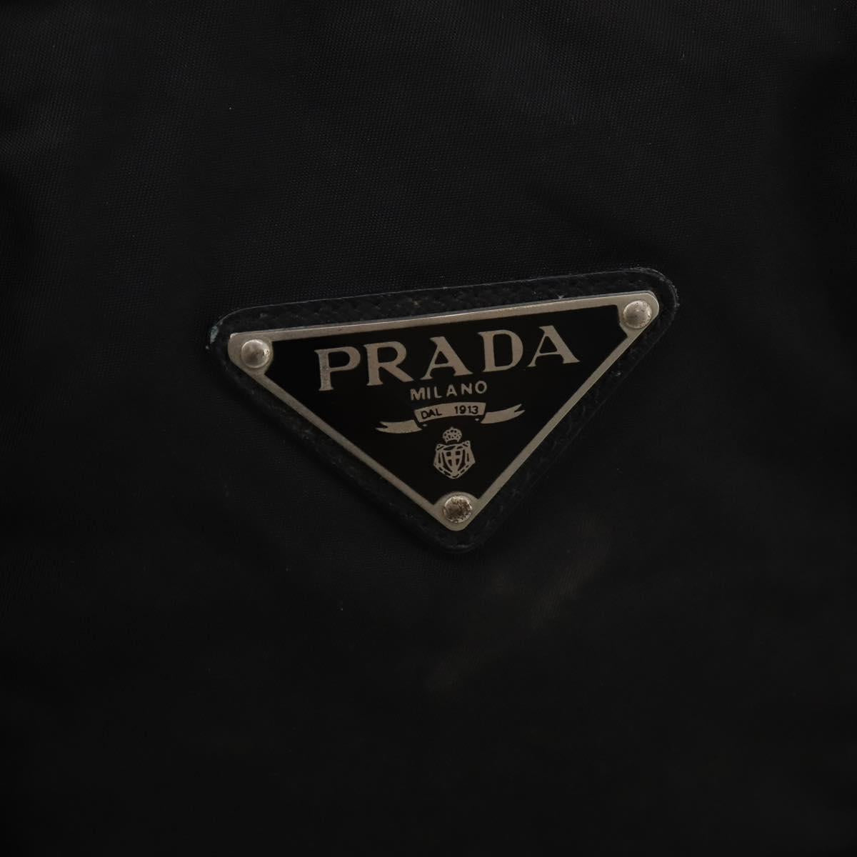 PRADA Boston Bag Nylon Black Silver Auth 199203