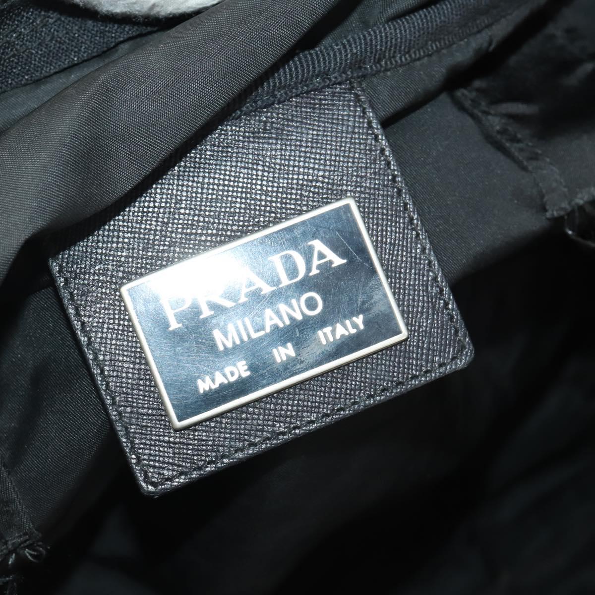 PRADA Boston Bag Nylon Black Silver Auth 199203