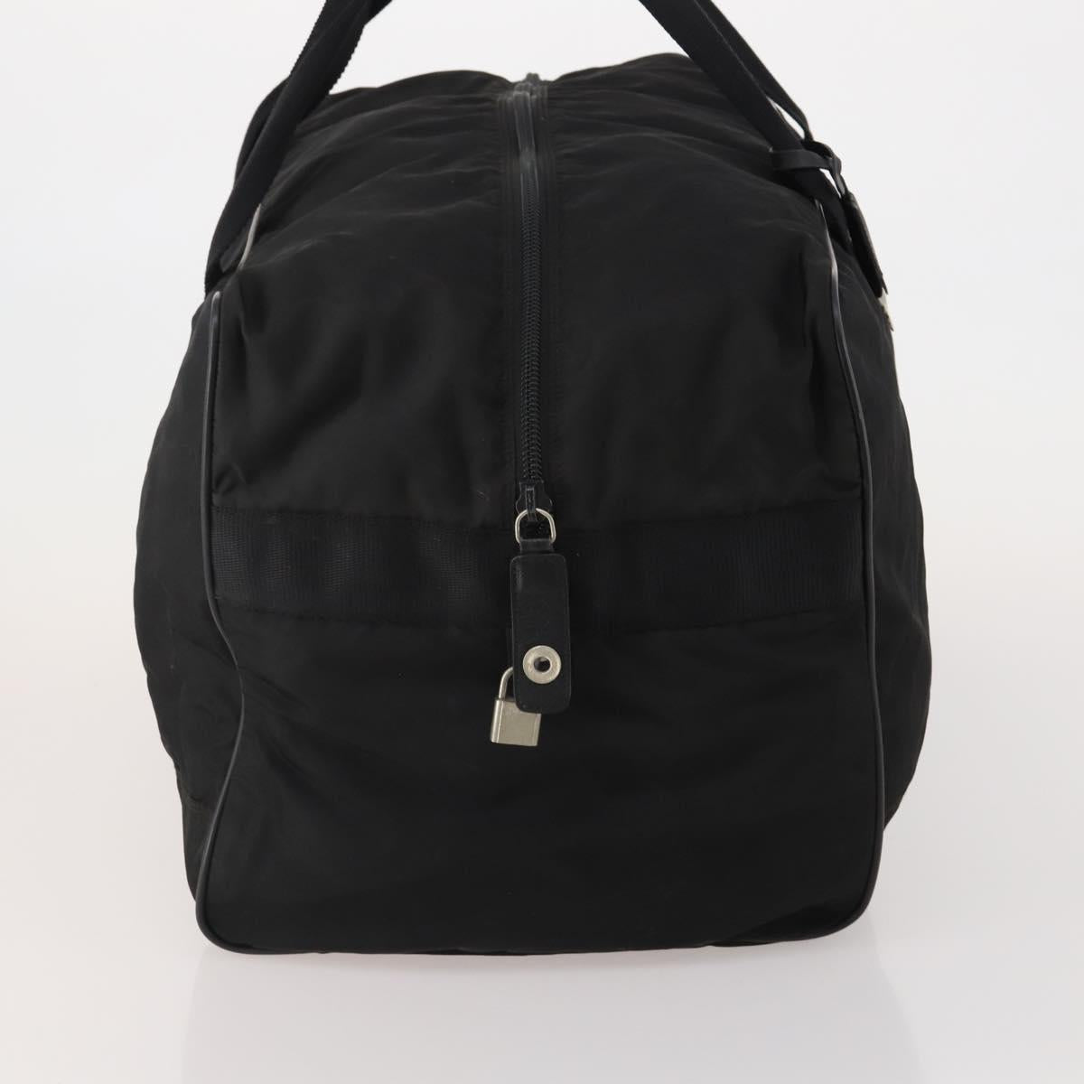 PRADA Boston Bag Nylon Black Silver Auth 199203
