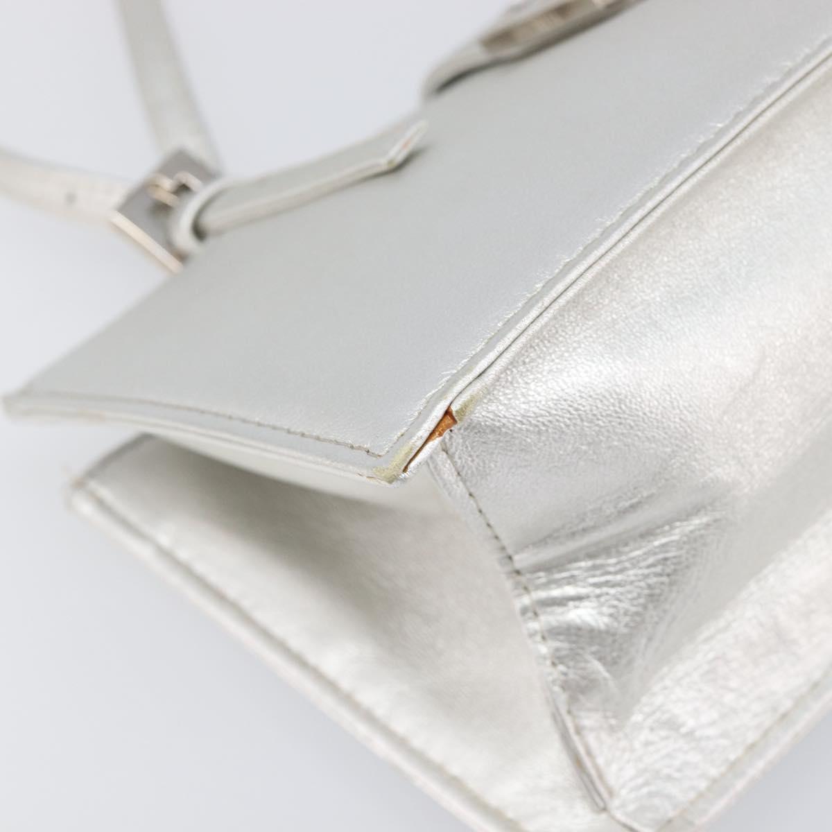 FENDI Mamma Baguette Hand Bag Leather Silver Auth 199212SAV