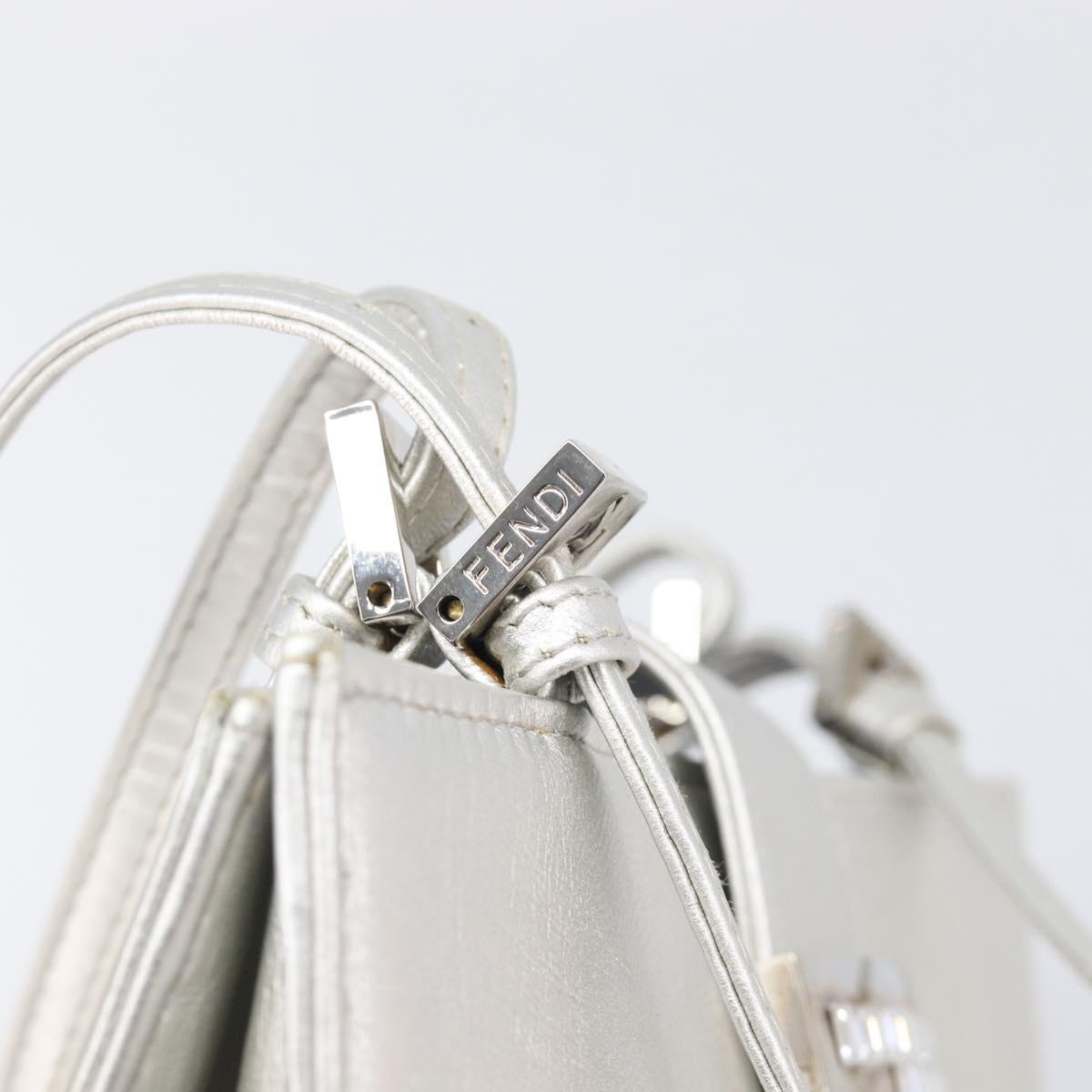 FENDI Mamma Baguette Hand Bag Leather Silver Auth 199212SAV