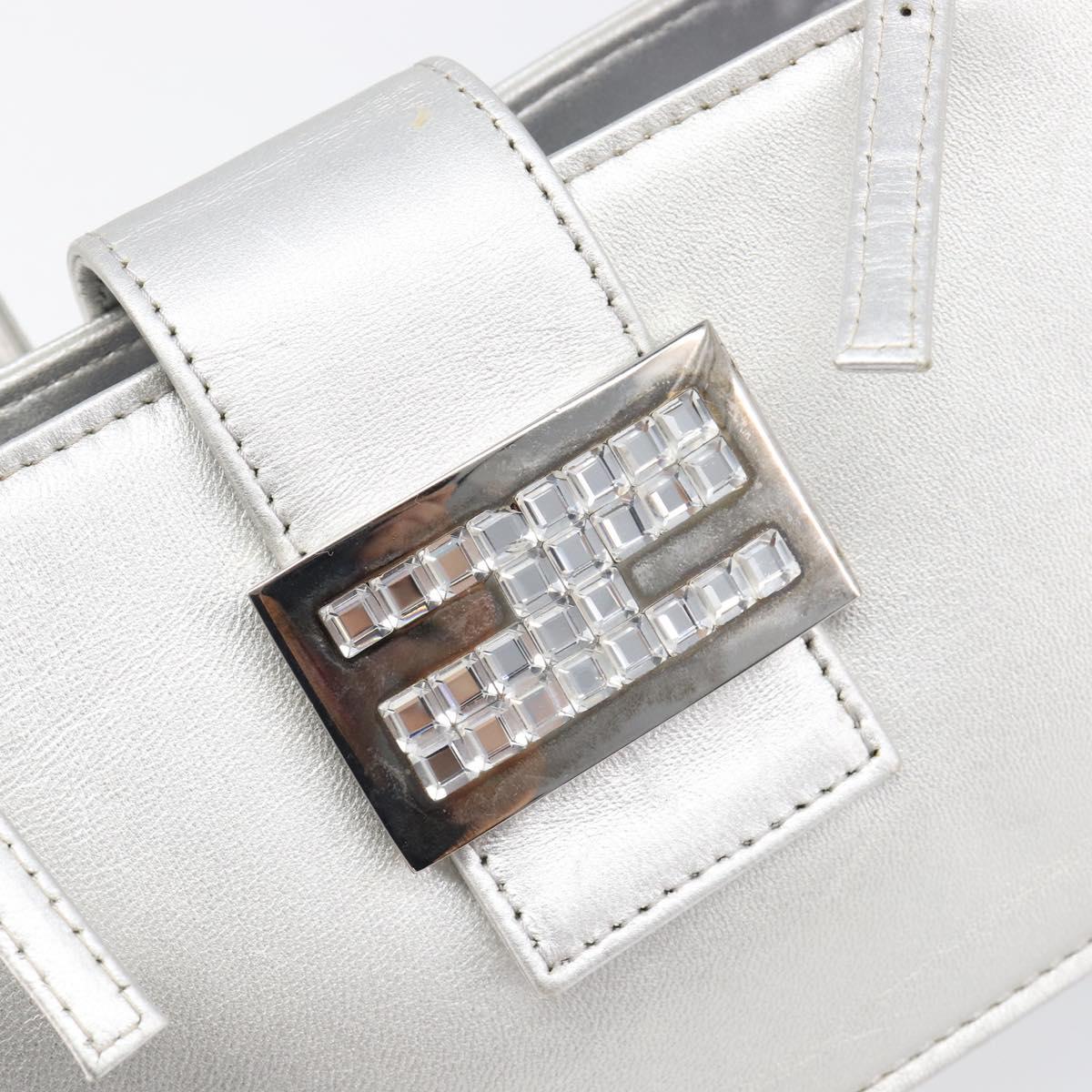 FENDI Mamma Baguette Hand Bag Leather Silver Auth 199212SAV