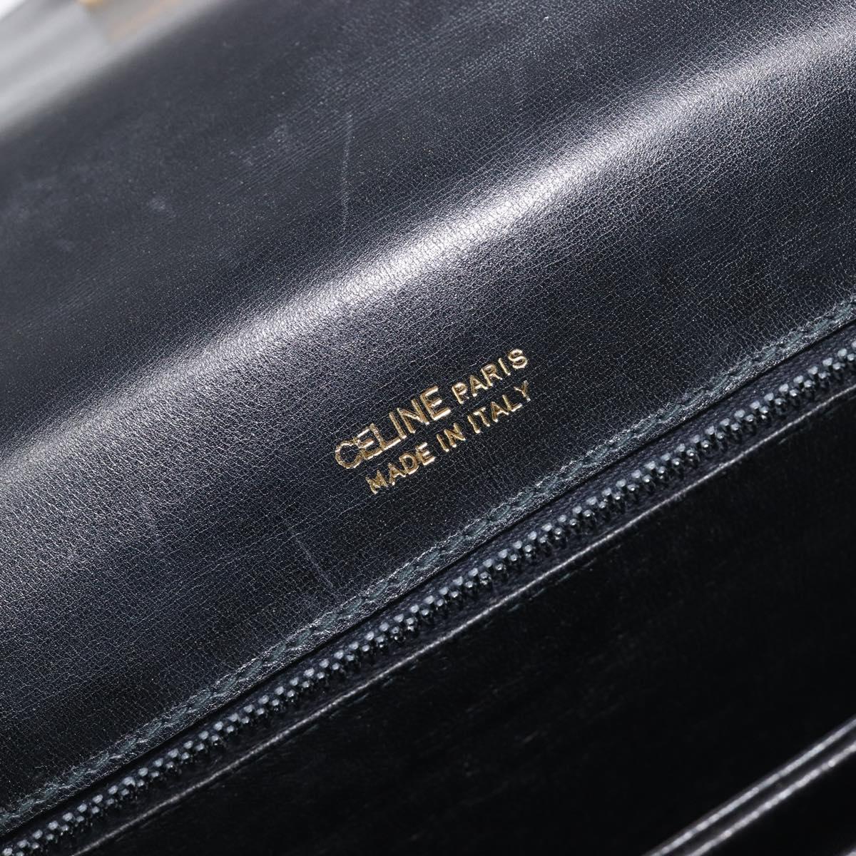 CELINE Shoulder Bag Leather Black Gold Auth 199214