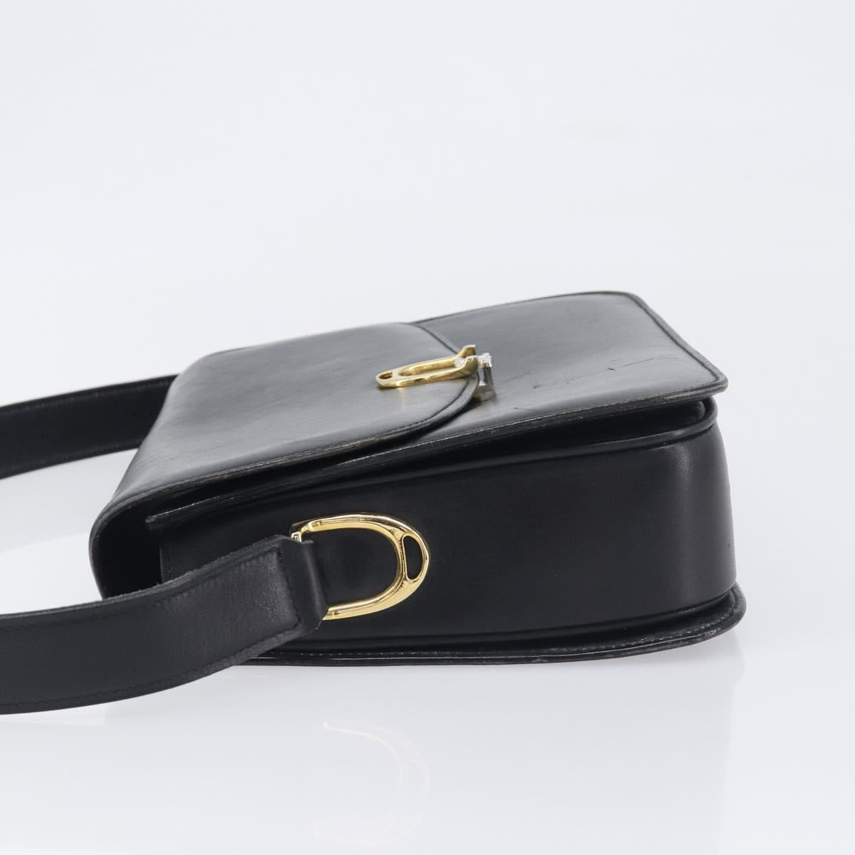 CELINE Shoulder Bag Leather Black Gold Auth 199214