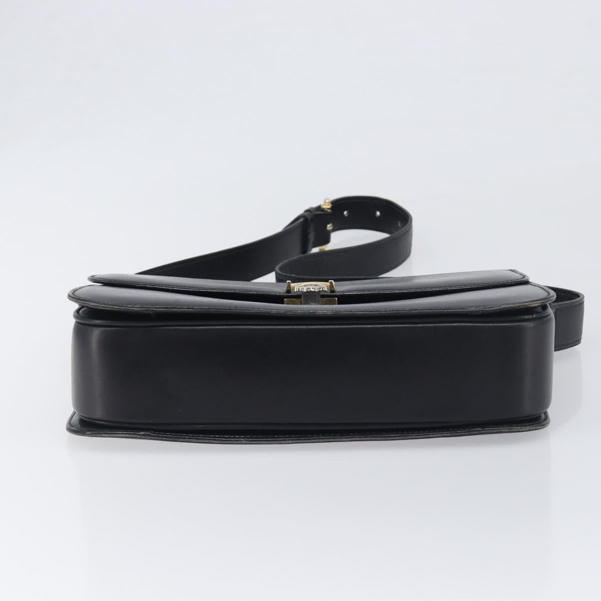 CELINE Shoulder Bag Leather Black Gold Auth 199214