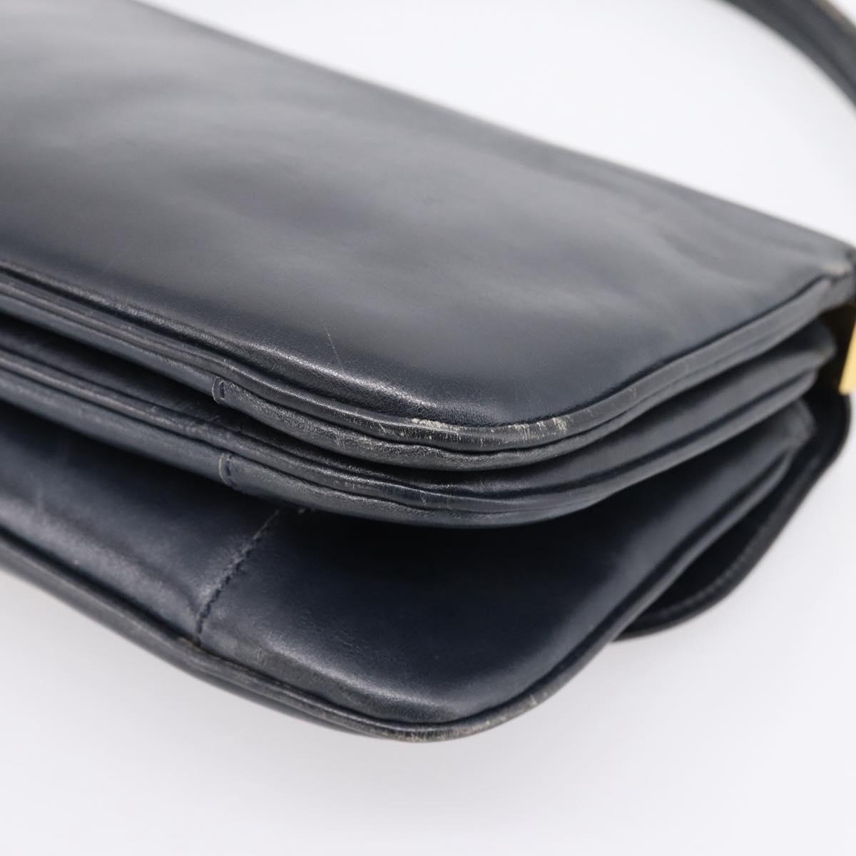 CELINE Horse Carriage Shoulder Bag Leather Navy Gold Auth 199215