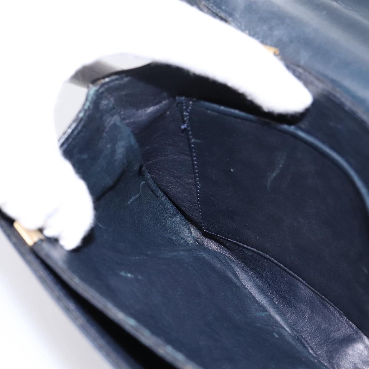 CELINE Horse Carriage Shoulder Bag Leather Navy Gold Auth 199215