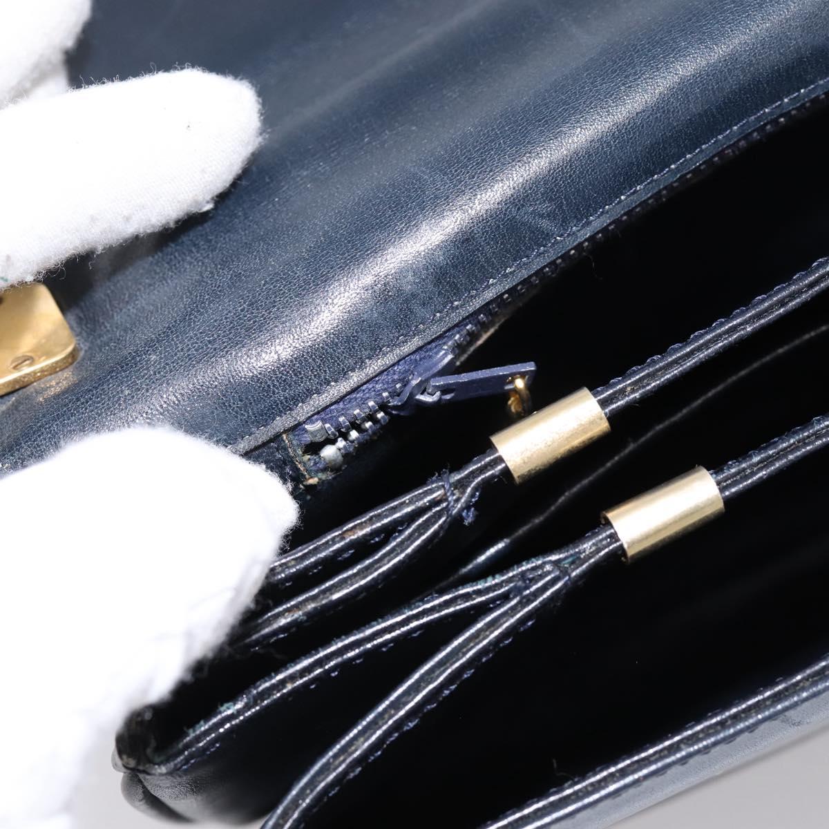 CELINE Horse Carriage Shoulder Bag Leather Navy Gold Auth 199215