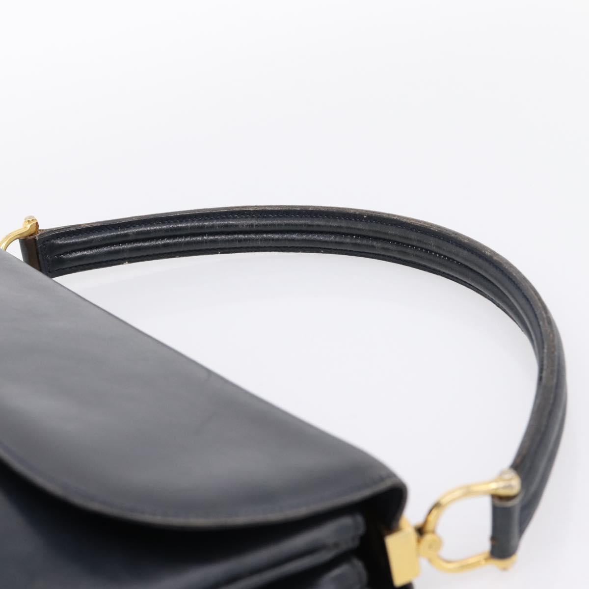 CELINE Horse Carriage Shoulder Bag Leather Navy Gold Auth 199215
