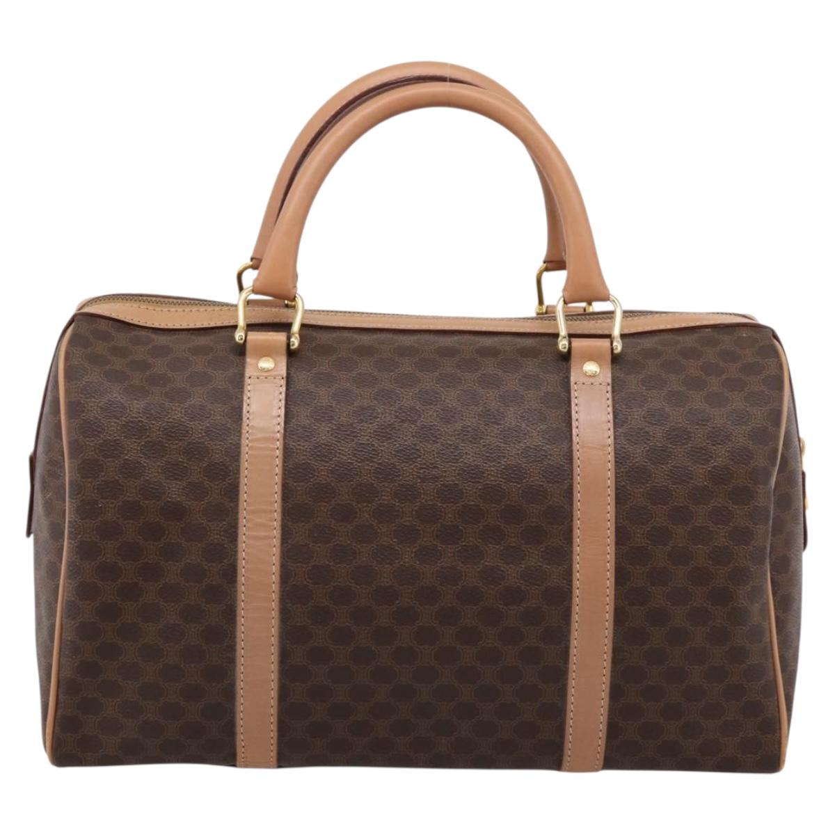 CELINE Macadam Canvas Boston Bag PVC Leather Brown Gold Auth 199217A