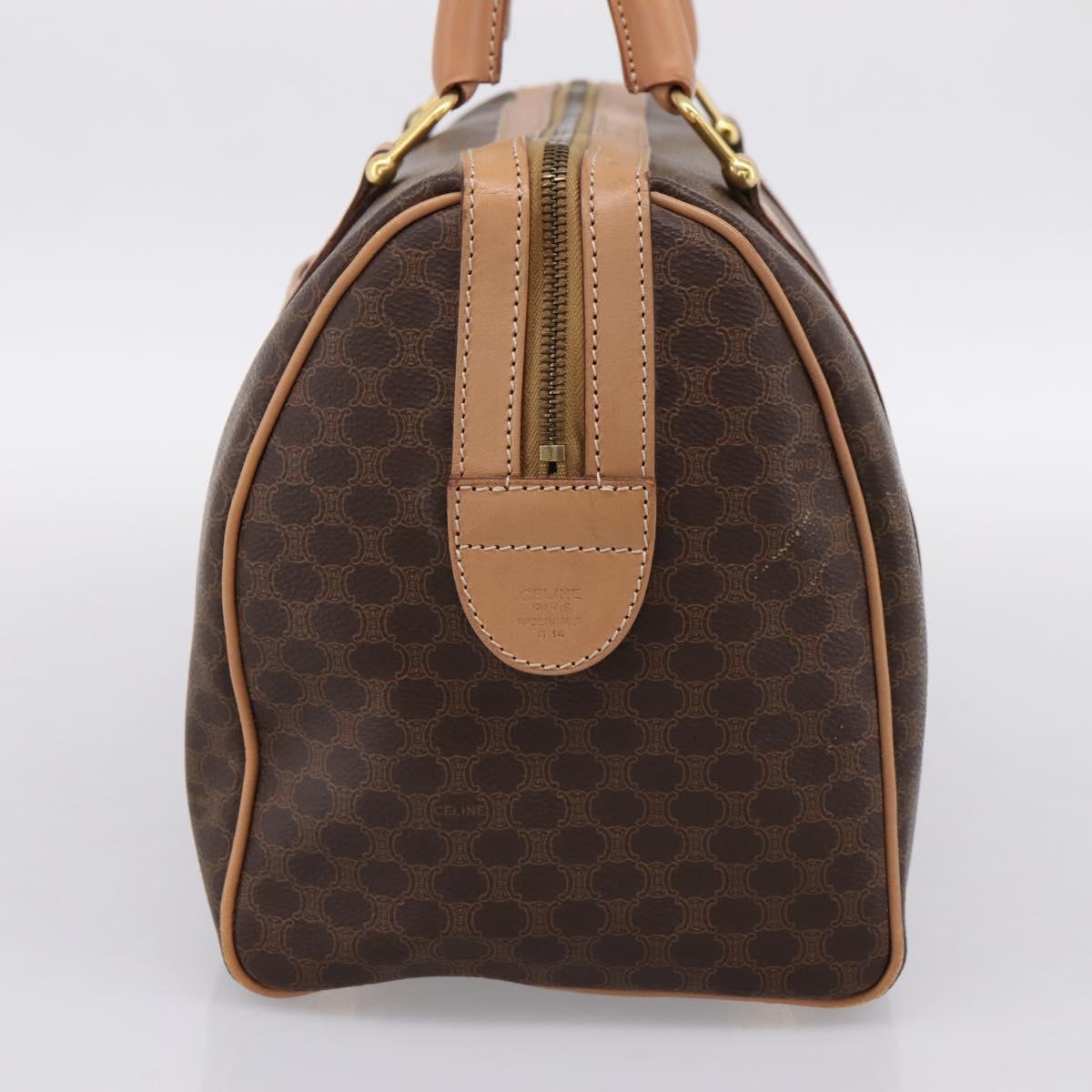 CELINE Macadam Canvas Boston Bag PVC Leather Brown Gold Auth 199217A