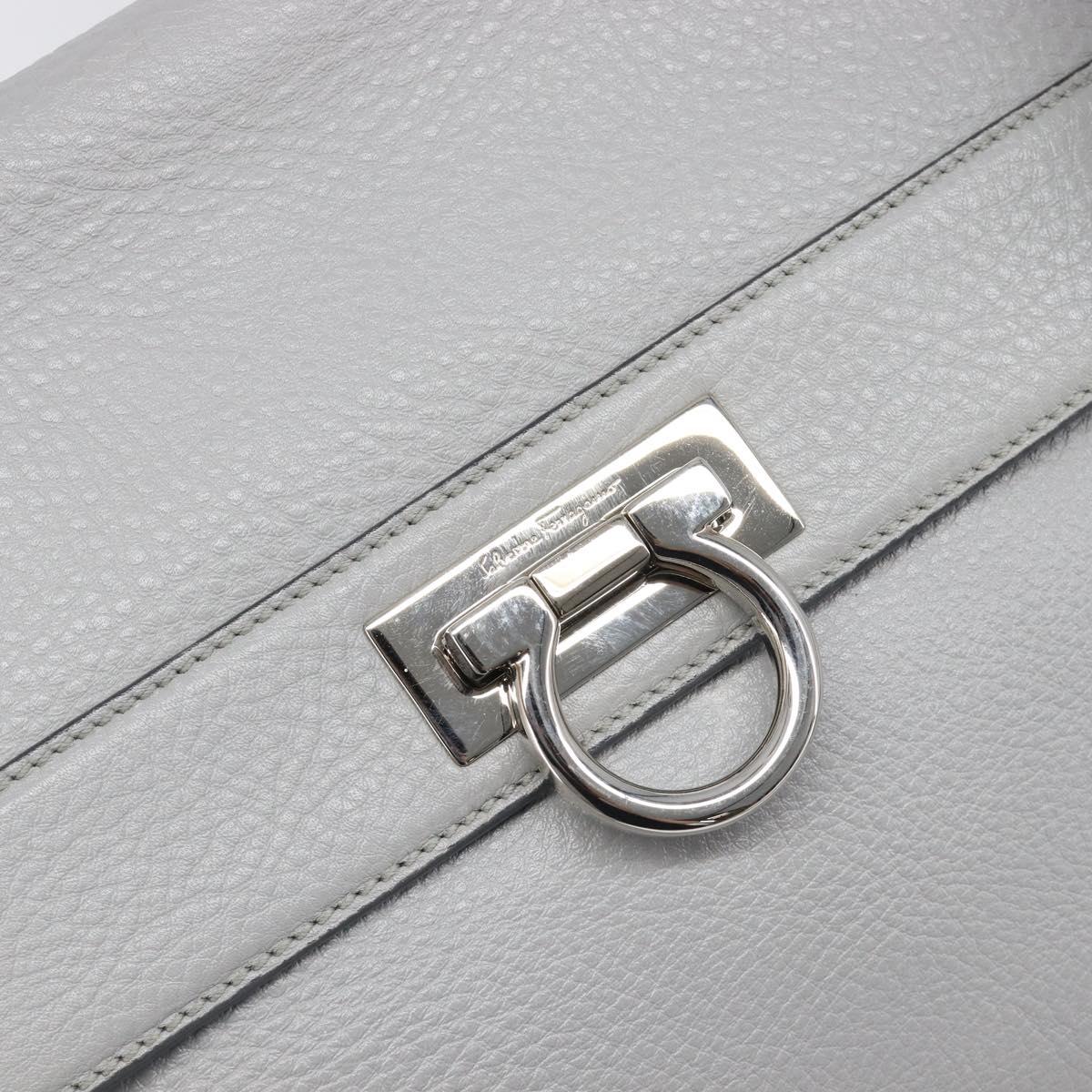 Salvatore Ferragamo Sofia Gancini Hand Bag Leather 2way Gray Silver Auth 199218V