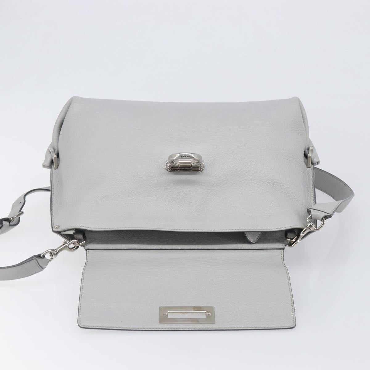 Salvatore Ferragamo Sofia Gancini Hand Bag Leather 2way Gray Silver Auth 199218V