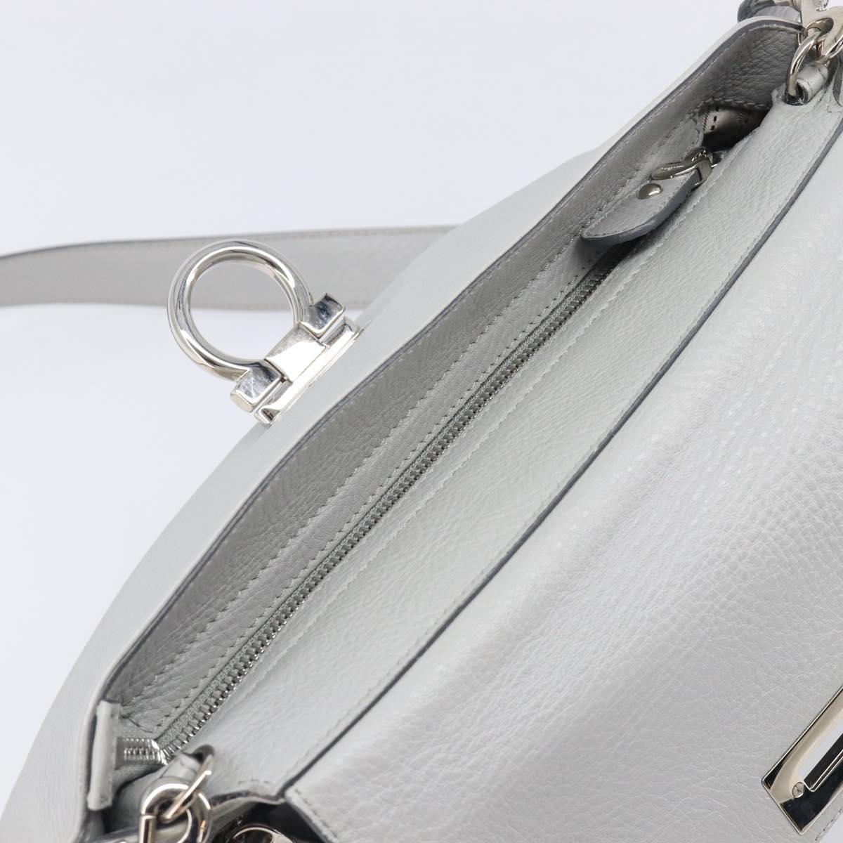 Salvatore Ferragamo Sofia Gancini Hand Bag Leather 2way Gray Silver Auth 199218V