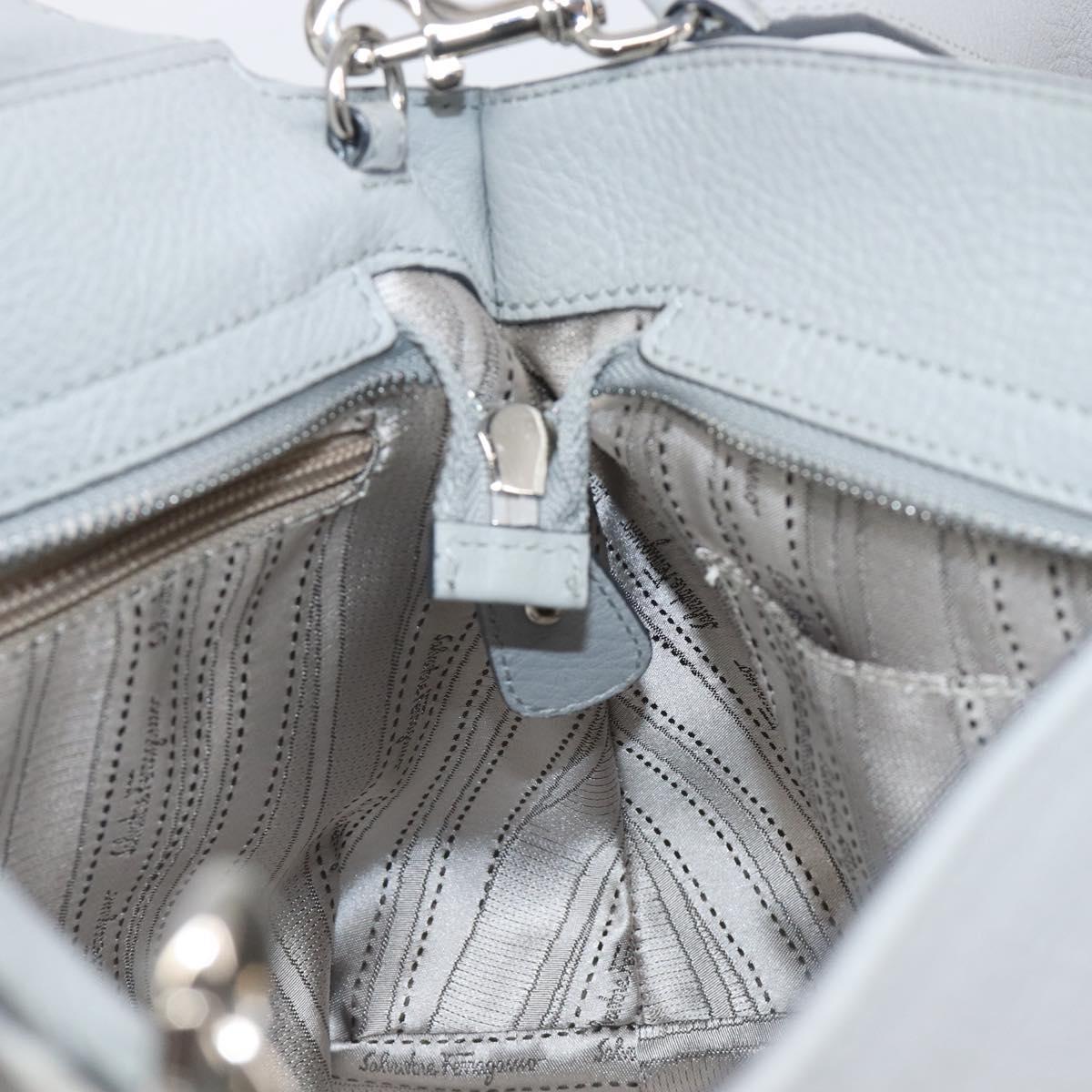 Salvatore Ferragamo Sofia Gancini Hand Bag Leather 2way Gray Silver Auth 199218V