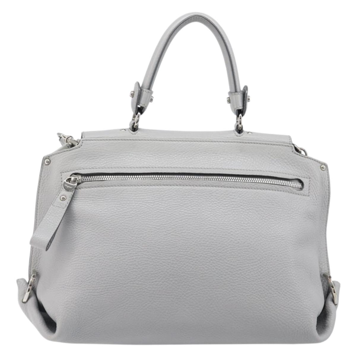Salvatore Ferragamo Sofia Gancini Hand Bag Leather 2way Gray Silver Auth 199218V
