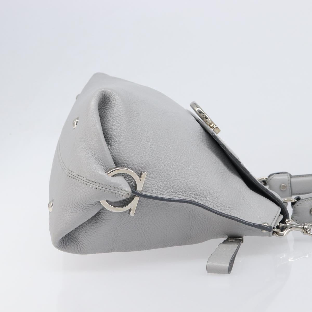 Salvatore Ferragamo Sofia Gancini Hand Bag Leather 2way Gray Silver Auth 199218V