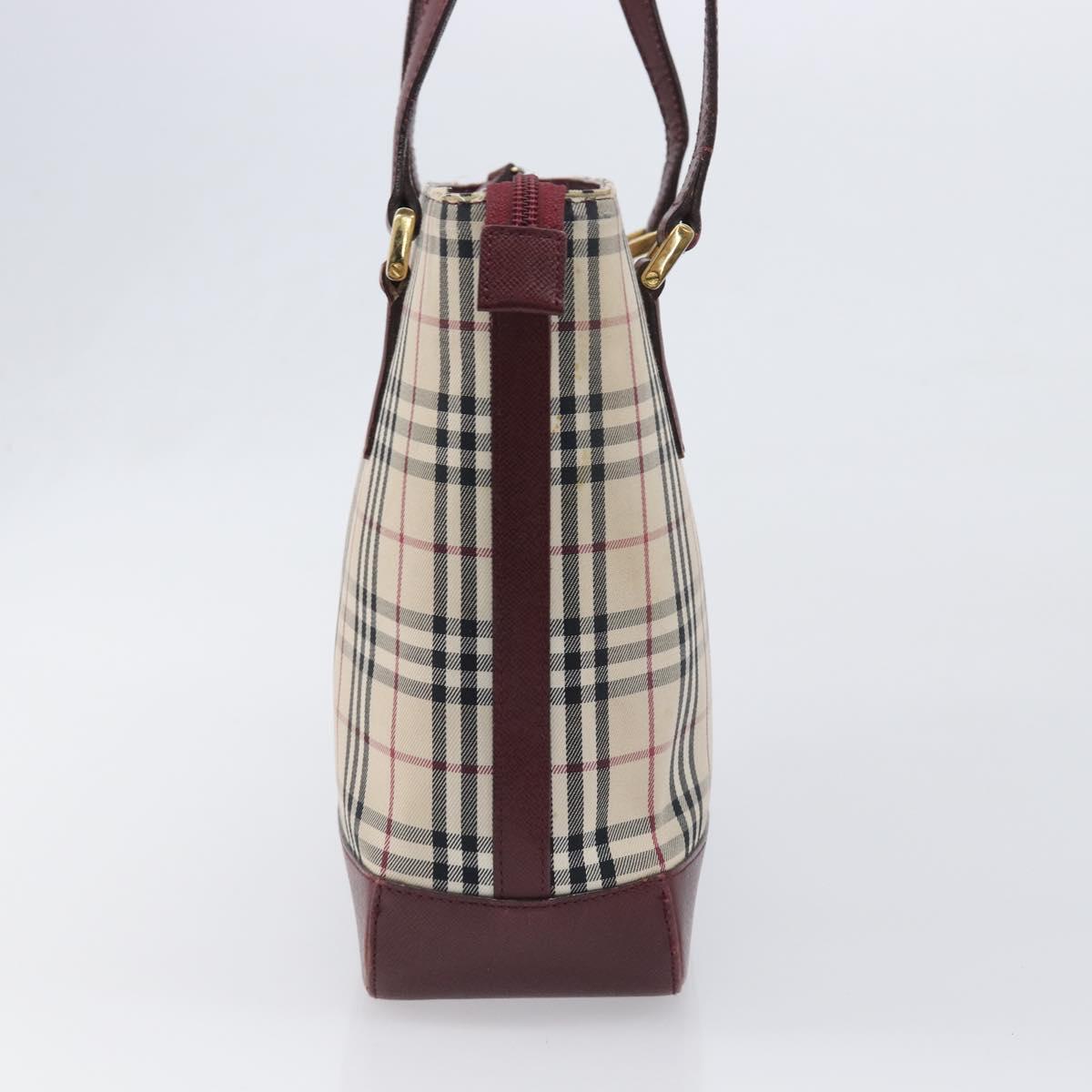 BURBERRY Nova Check Tote Bag Canvas Beige Gold Auth 199220