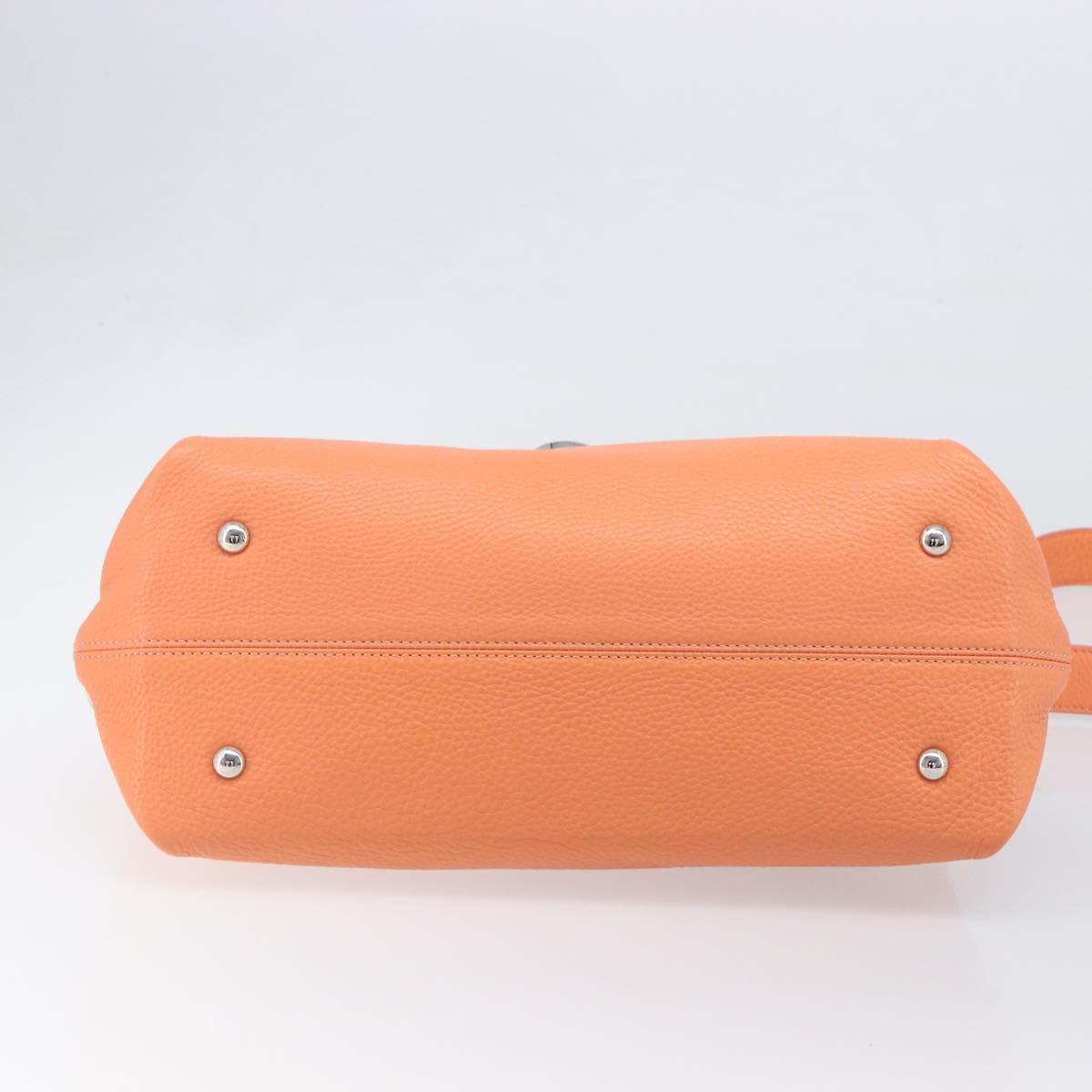 Salvatore Ferragamo Sofia Gancini Bag Leather 2way Orange Silver Auth 199221V