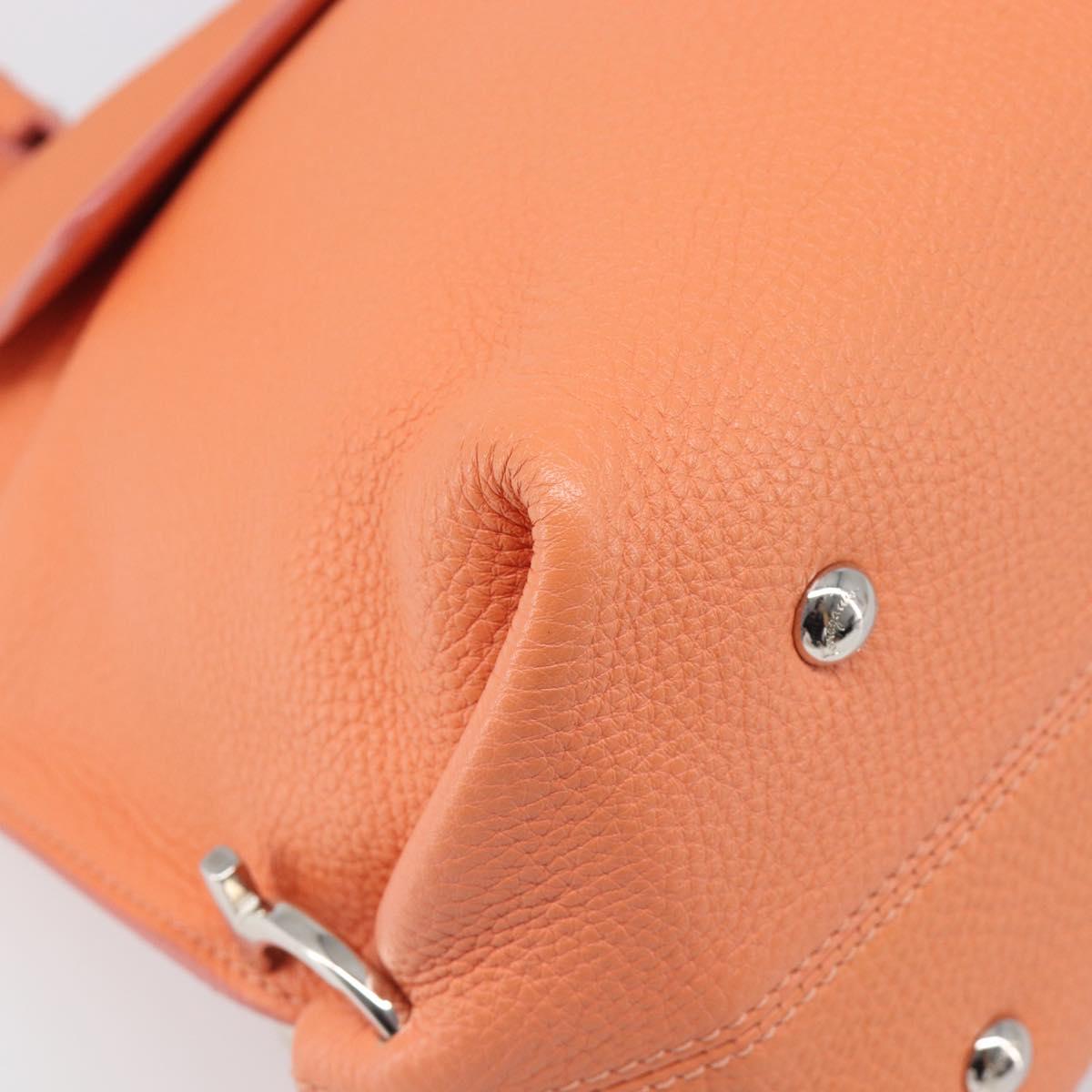 Salvatore Ferragamo Sofia Gancini Bag Leather 2way Orange Silver Auth 199221V