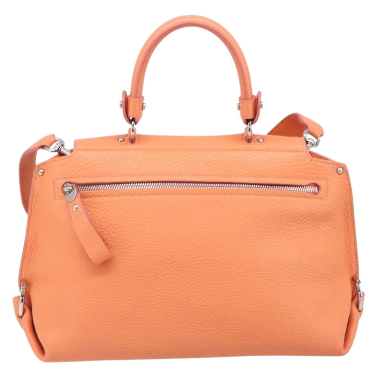 Salvatore Ferragamo Sofia Gancini Bag Leather 2way Orange Silver Auth 199221V