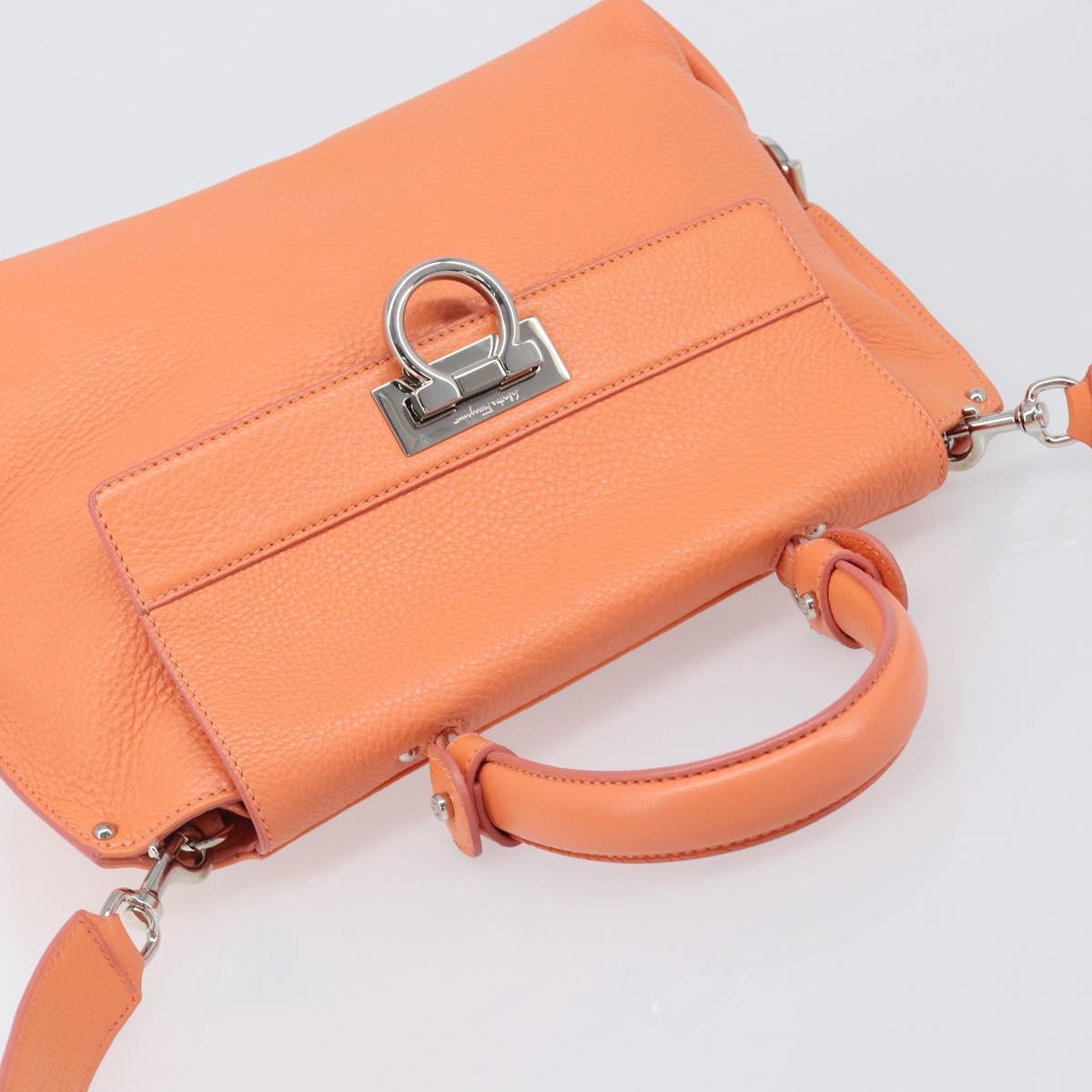 Salvatore Ferragamo Sofia Gancini Bag Leather 2way Orange Silver Auth 199221V