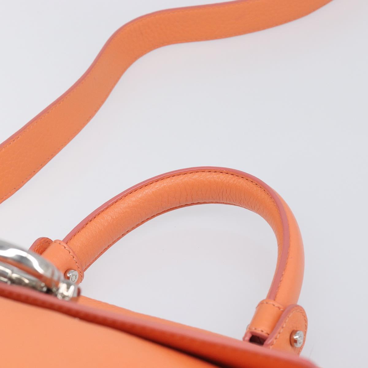 Salvatore Ferragamo Sofia Gancini Bag Leather 2way Orange Silver Auth 199221V