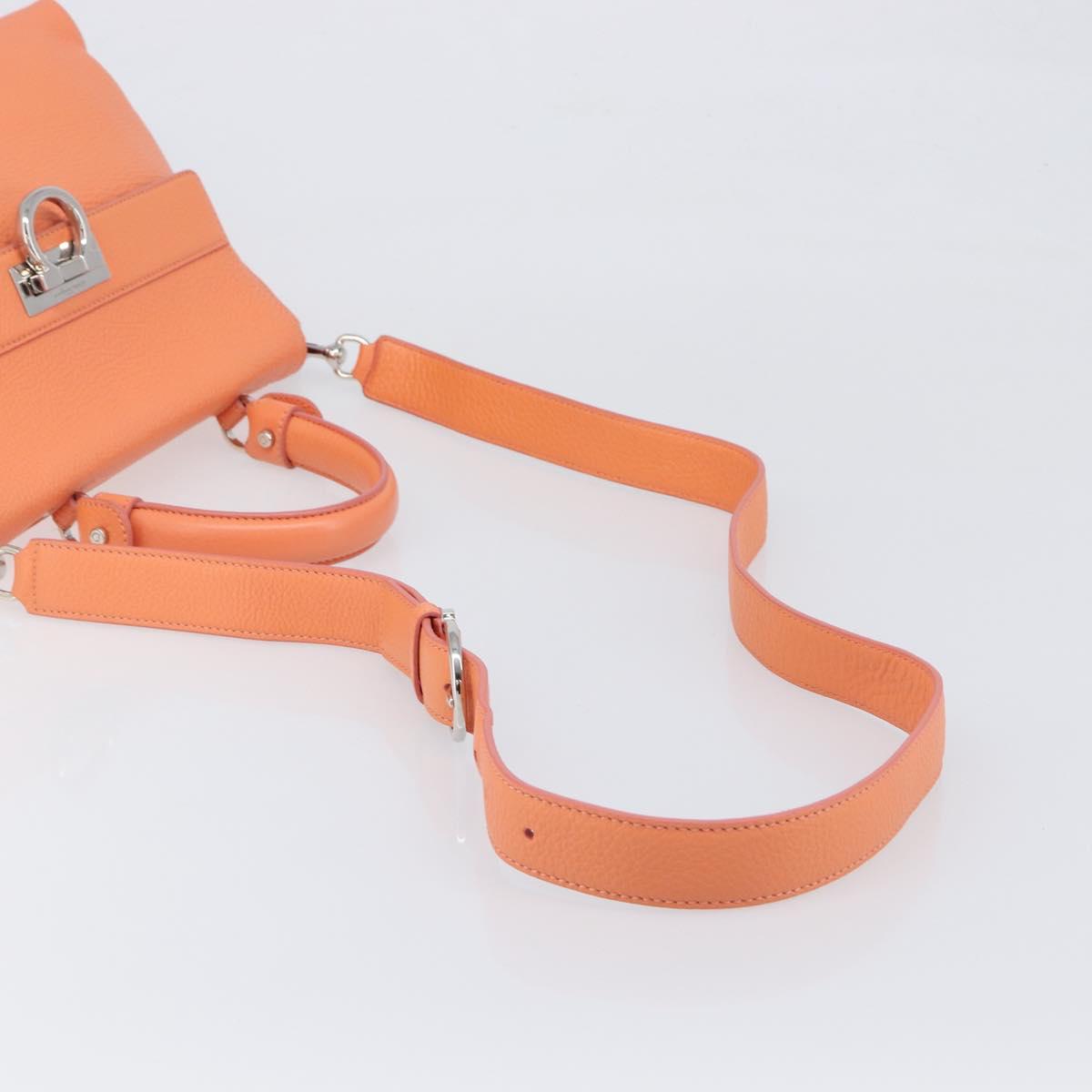Salvatore Ferragamo Sofia Gancini Bag Leather 2way Orange Silver Auth 199221V