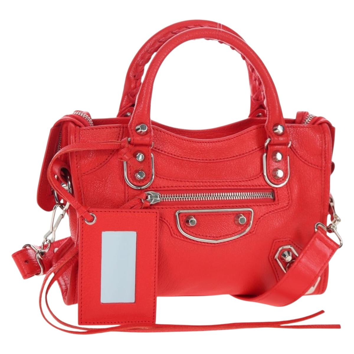 BALENCIAGA Metallic Edge Mini City Bag Leather 2way Red 390160 Auth 199223M
