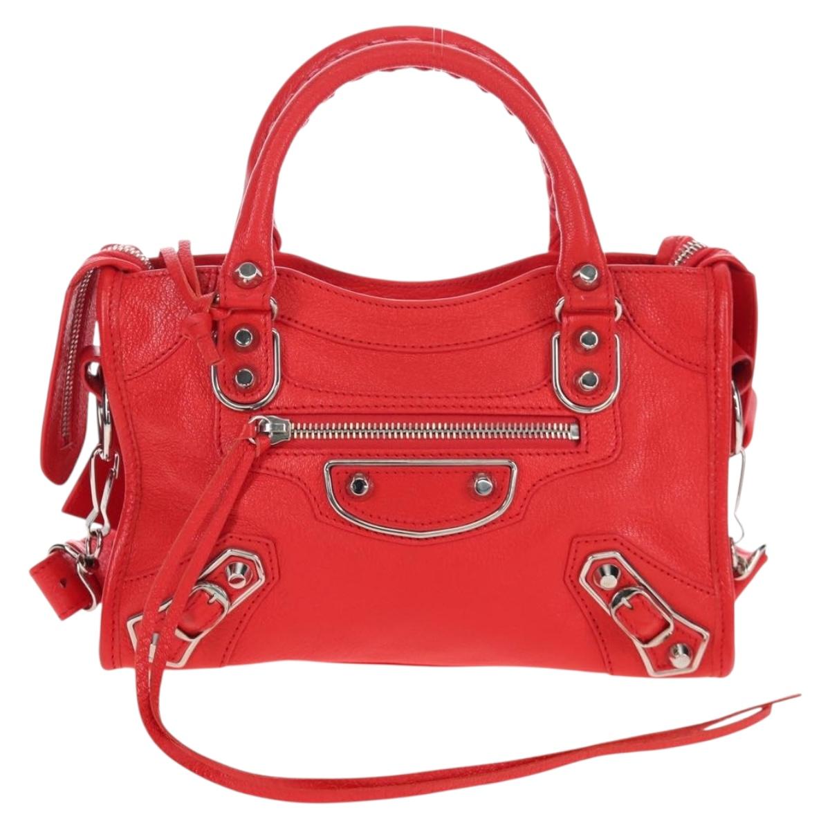 BALENCIAGA Metallic Edge Mini City Bag Leather 2way Red 390160 Auth 199223M
