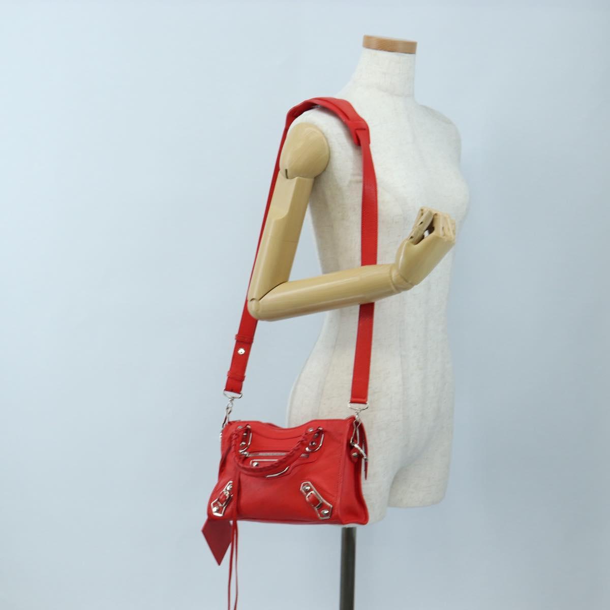 BALENCIAGA Metallic Edge Mini City Bag Leather 2way Red 390160 Auth 199223M