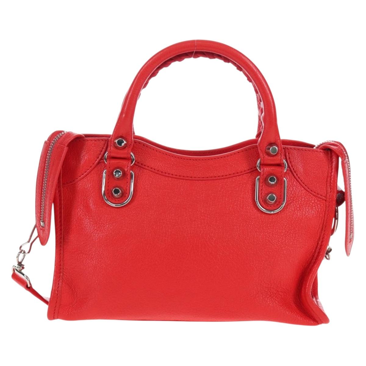 BALENCIAGA Metallic Edge Mini City Bag Leather 2way Red 390160 Auth 199223M