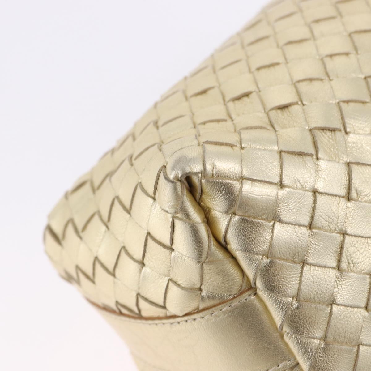 BOTTEGA VENETA INTRECCIATO Hand Pouch Leather Gold Auth 199226V