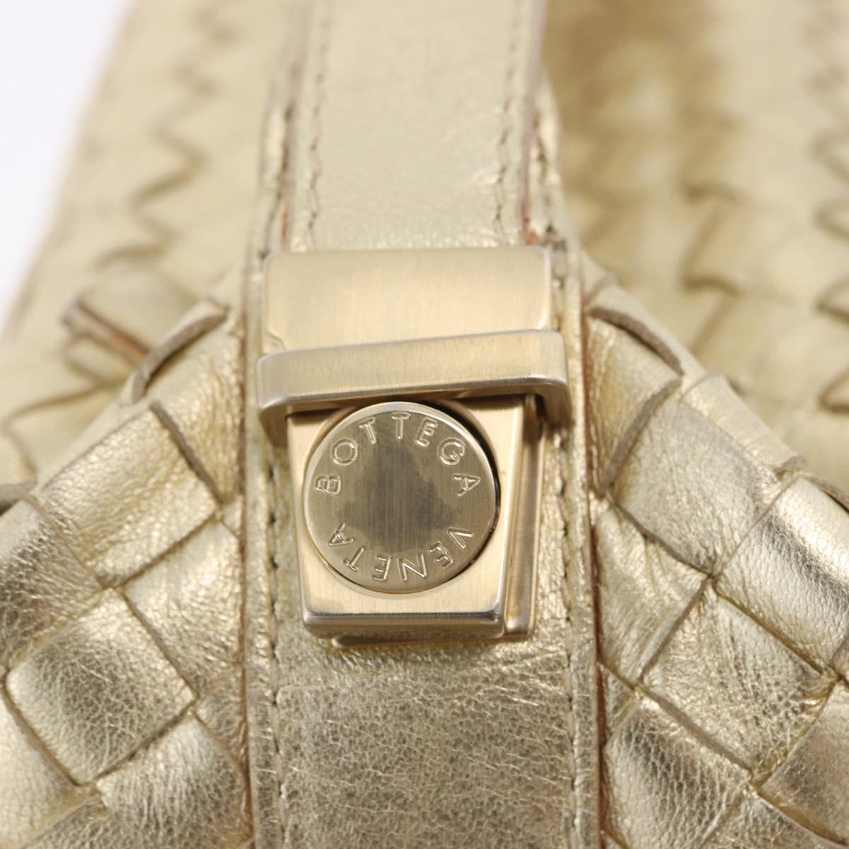 BOTTEGA VENETA INTRECCIATO Hand Pouch Leather Gold Auth 199226V